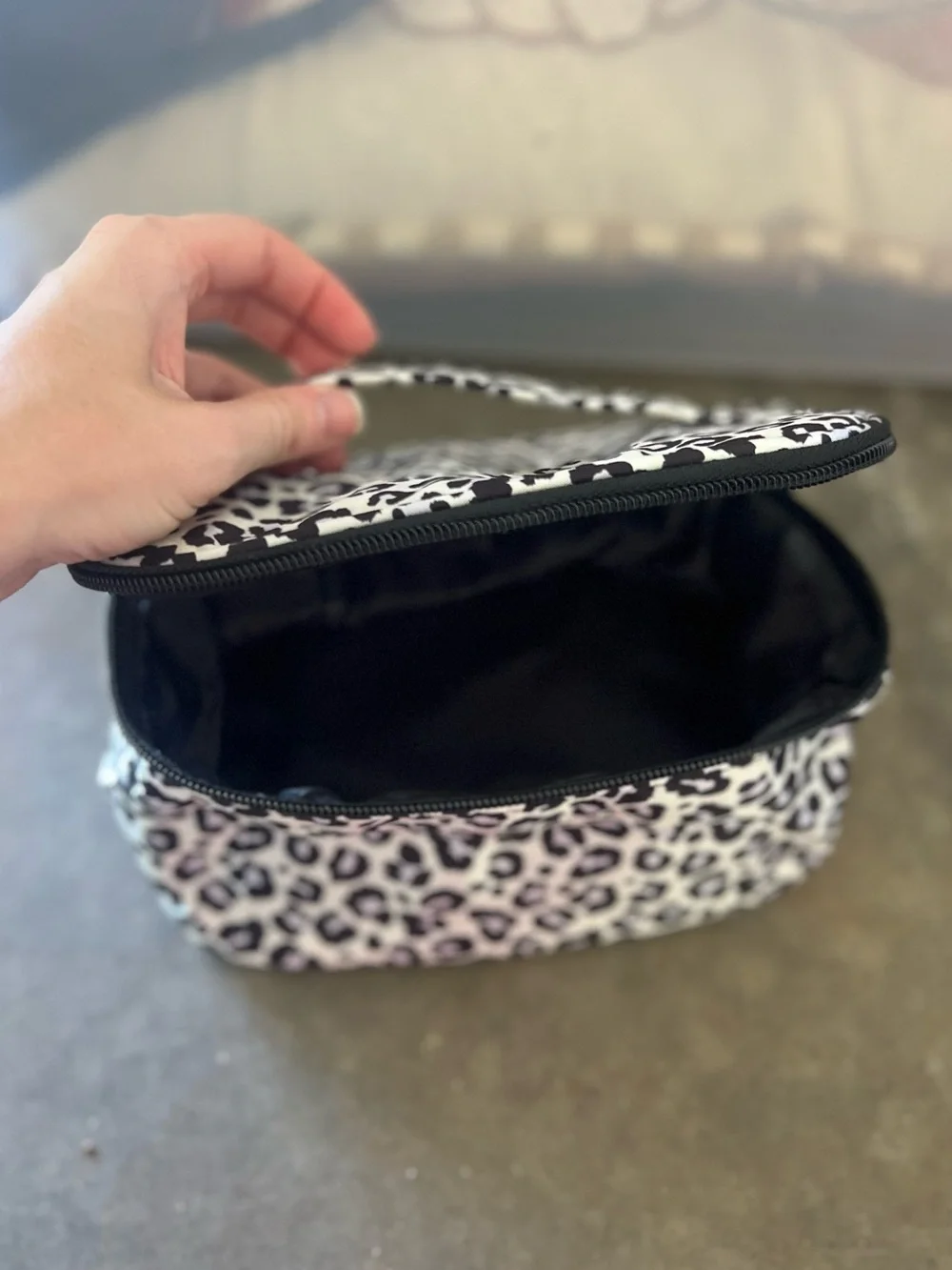 Pink Lily Leopard Print Cosmetic Bag - Black & White